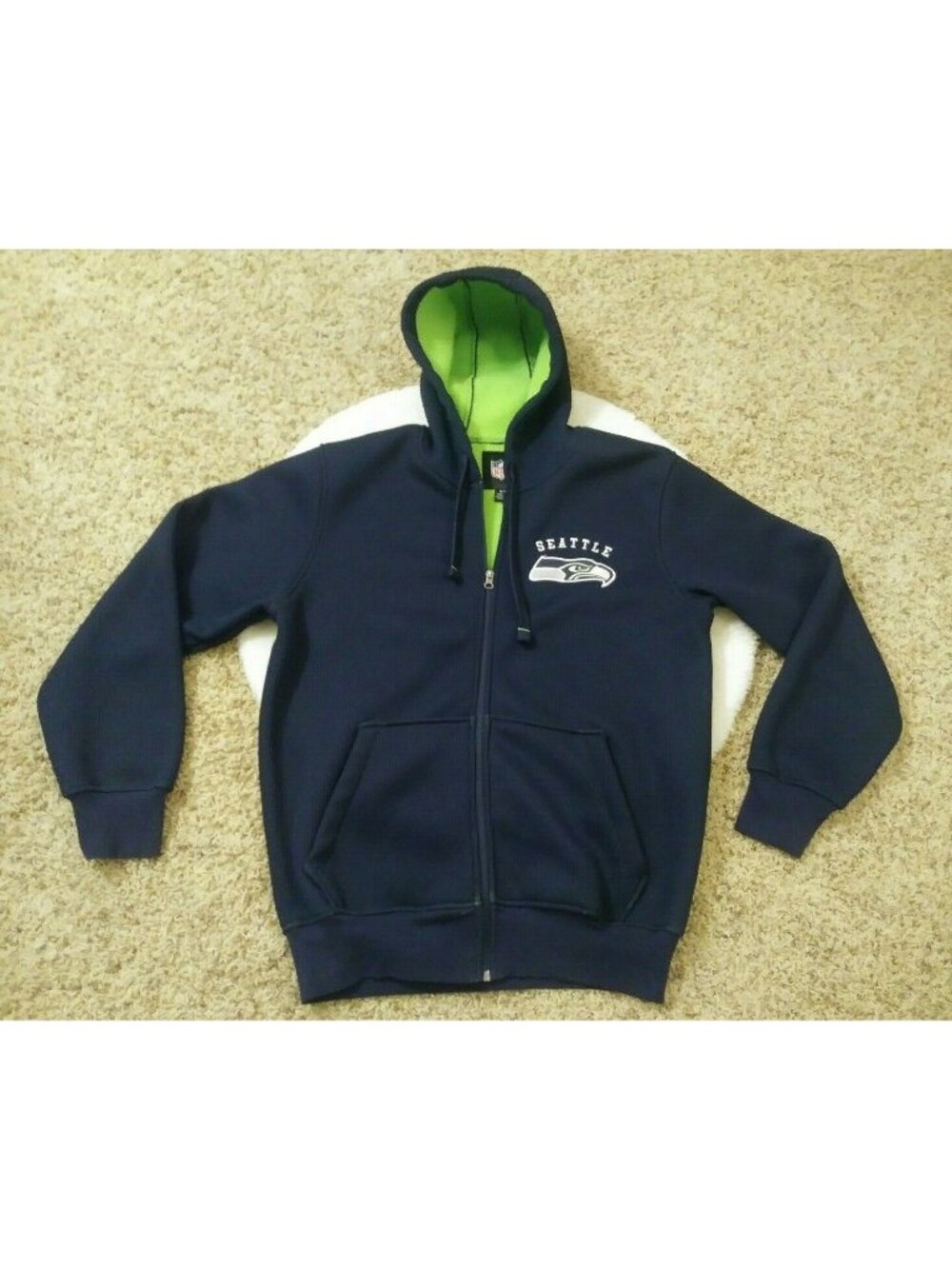 Seattle Seahawks NFL Sherpa Lined Zip Up Hoodie Sweatshirt Men's Medium